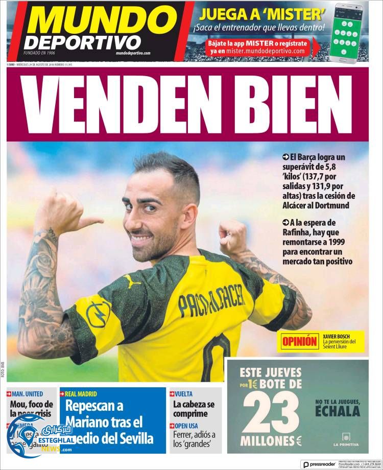 روزنامه ورزشی موندو دپورتیوو چهارشنبه 7 شهریور 1397