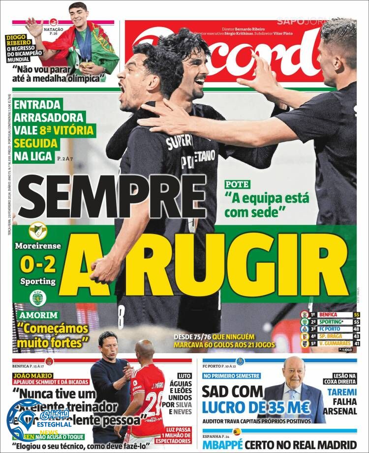 روزنامه ورزشی  رکورد سه شنبه 1 اسفند 1402