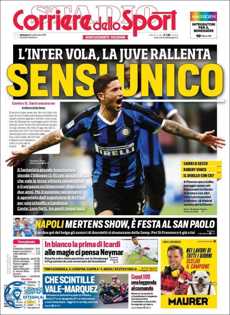 روزنامه ورزشی کوریره دلو اسپورت یکشنبه 24 شهریور 1398