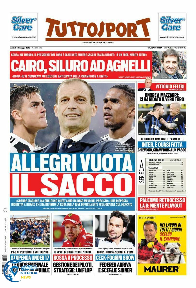 روزنامه ورزشی توتو اسپورت سه شنبه 24 اردیبهشت 1398