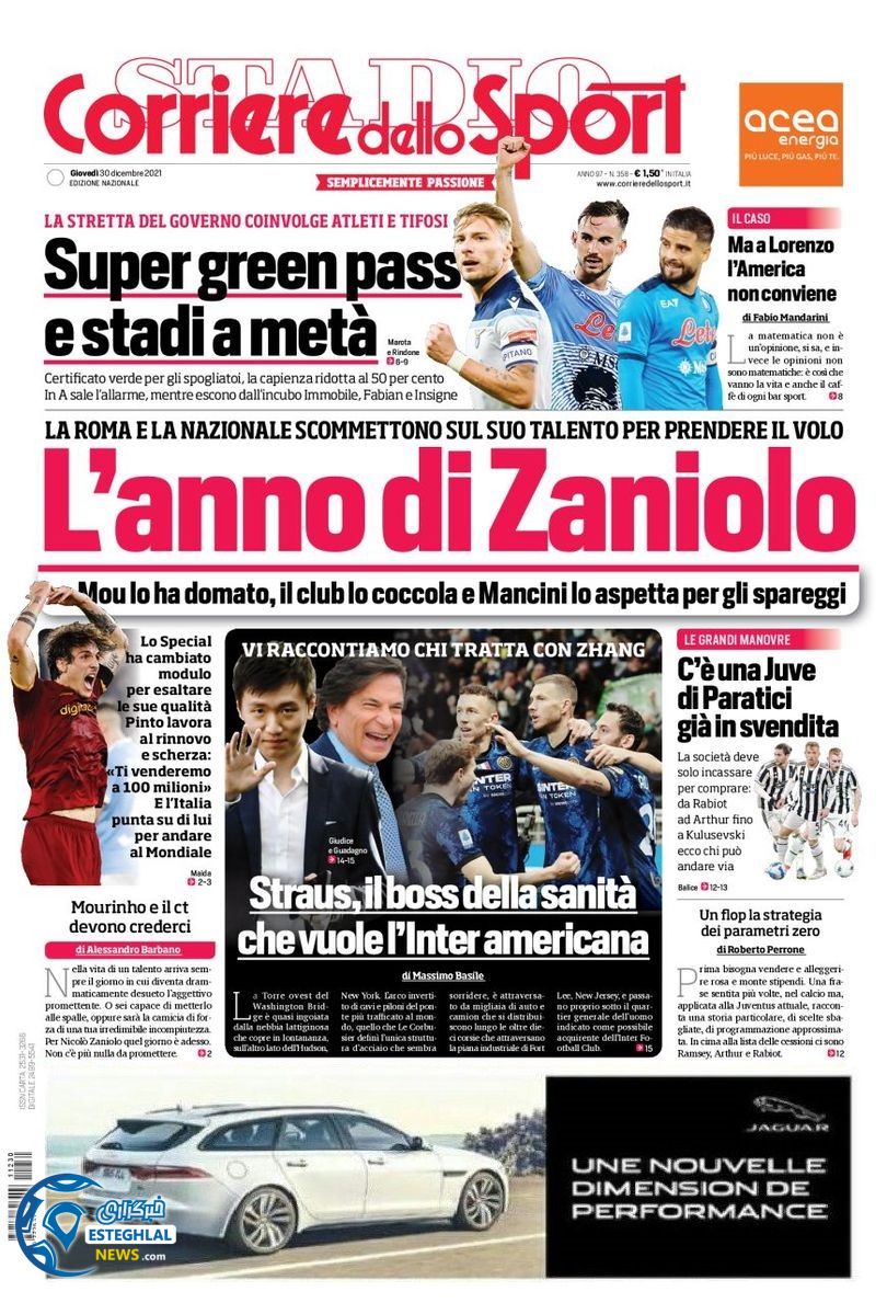 روزنامه ورزشی کوریره دلو اسپورت پنجشنبه 9 دی 1400