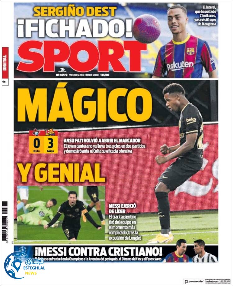 روزنامه ورزشی اسپورت جمعه 11 مهر 1399