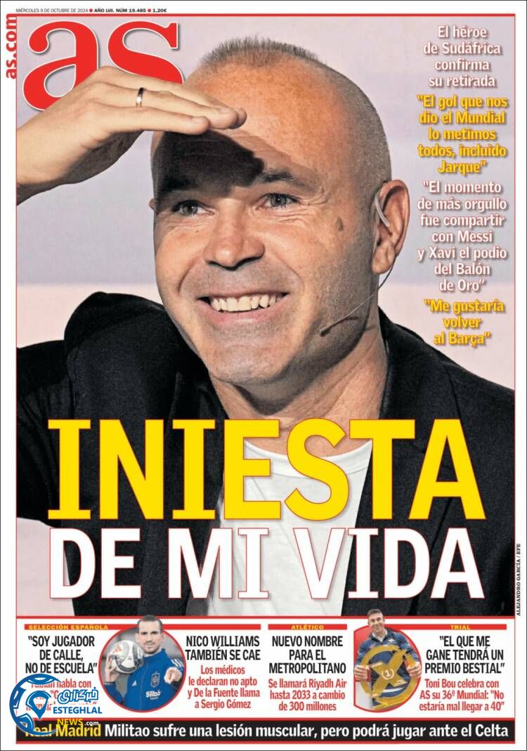 روزنامه ورزشی آ اس چهارشنبه 18 مهر 1403 