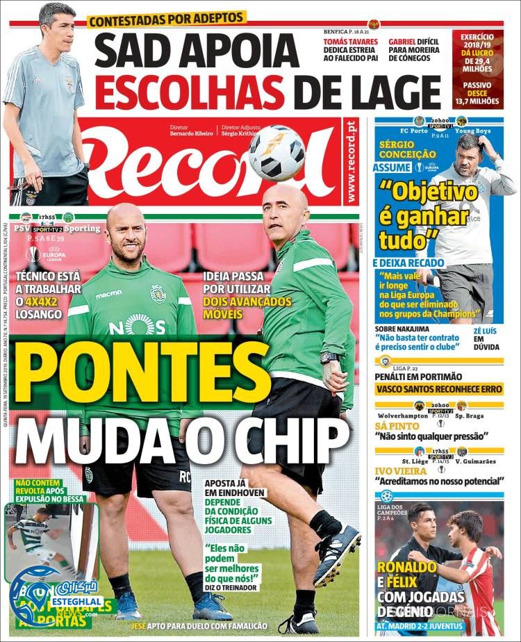 روزنامه ورزشی رکورد پنجشنبه 28 شهریور 1398