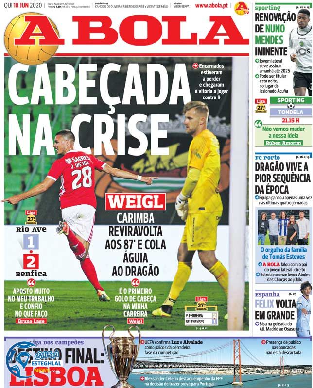 روزنامه ورزشی آبولا پنجشنبه 29 خرداد 1399