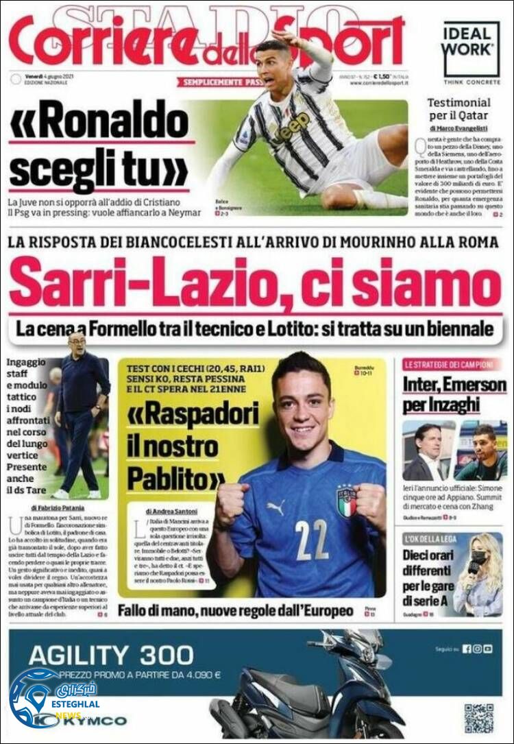 روزنامه ورزشی کوریره دلو اسپورت جمعه 14 خرداد 1400