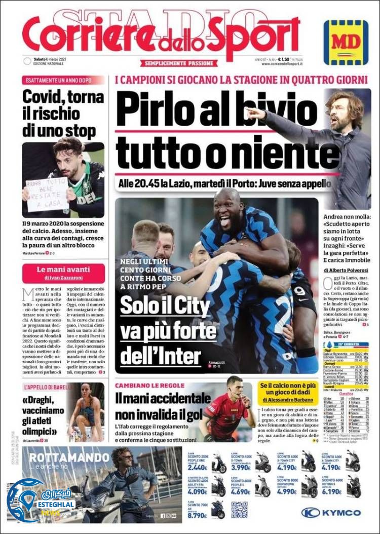 روزنامه ورزشی کوریره دلو اسپورت شنبه 16 اسفند 1399