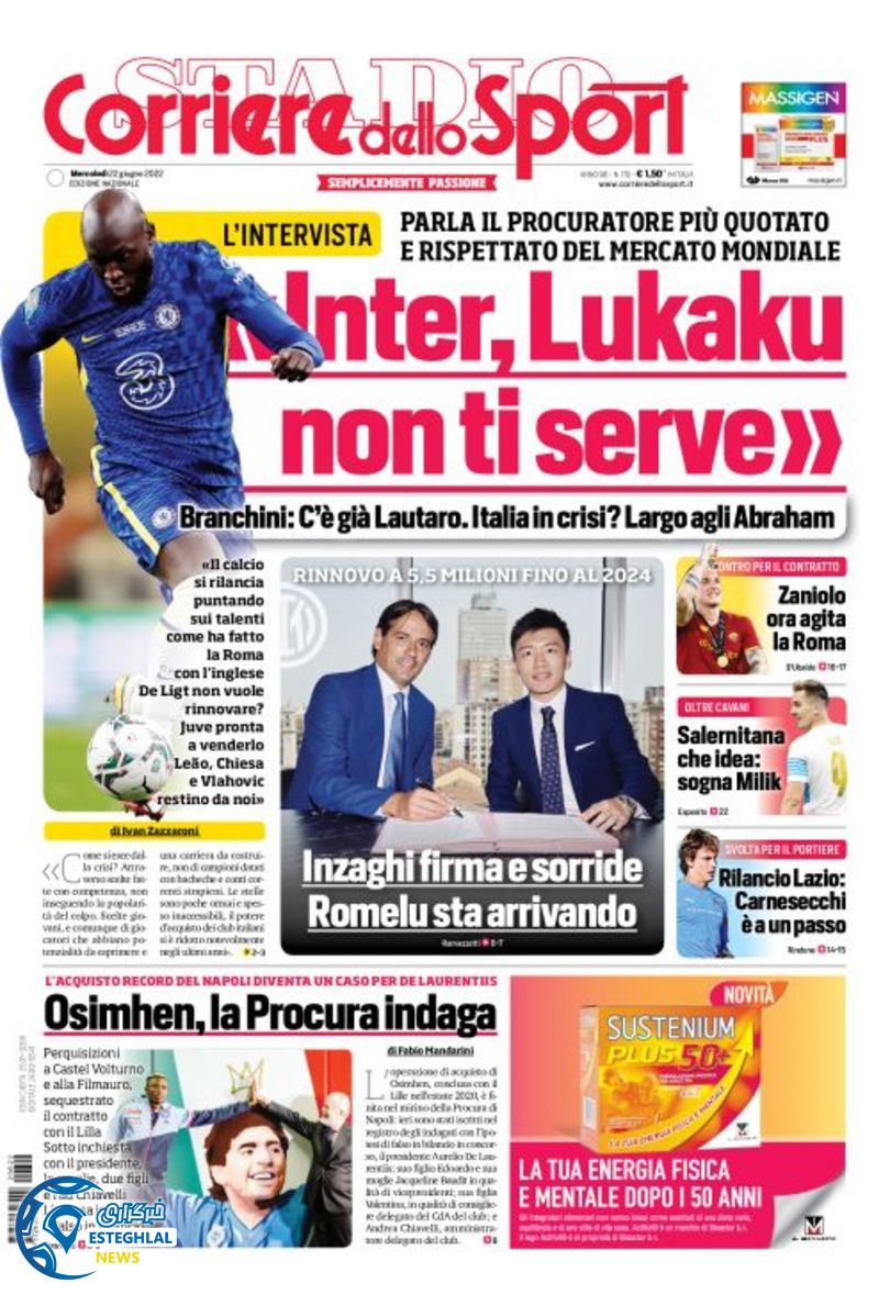 روزنامه ورزشی کوریره دلو اسپورت چهارشنبه 1 تیر 1401