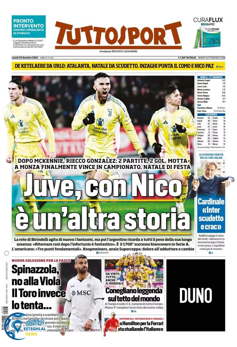 روزنامه  ورزشی توتو اسپورت دوشنبه 3 دی 1403 