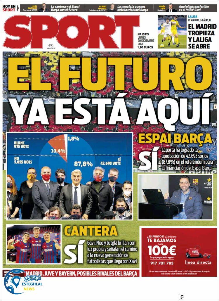 روزنامه ورزشی اسپورت دوشنبه 29 آذر 1400