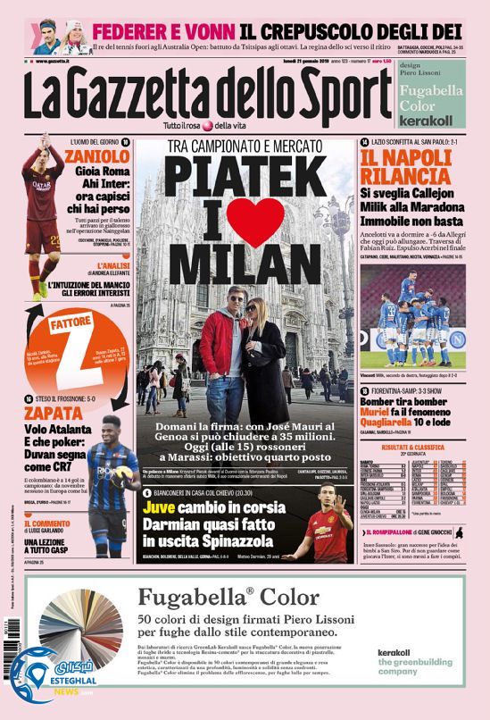 روزنامه ورزشی گاتزتا دلو اسپورت دوشنبه 1 بهمن 1397 