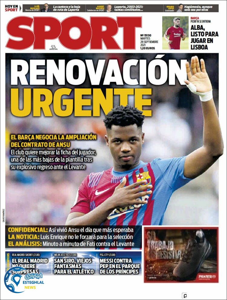 روزنامه ورزشی اسپورت سه شنبه 6 مهر 1400