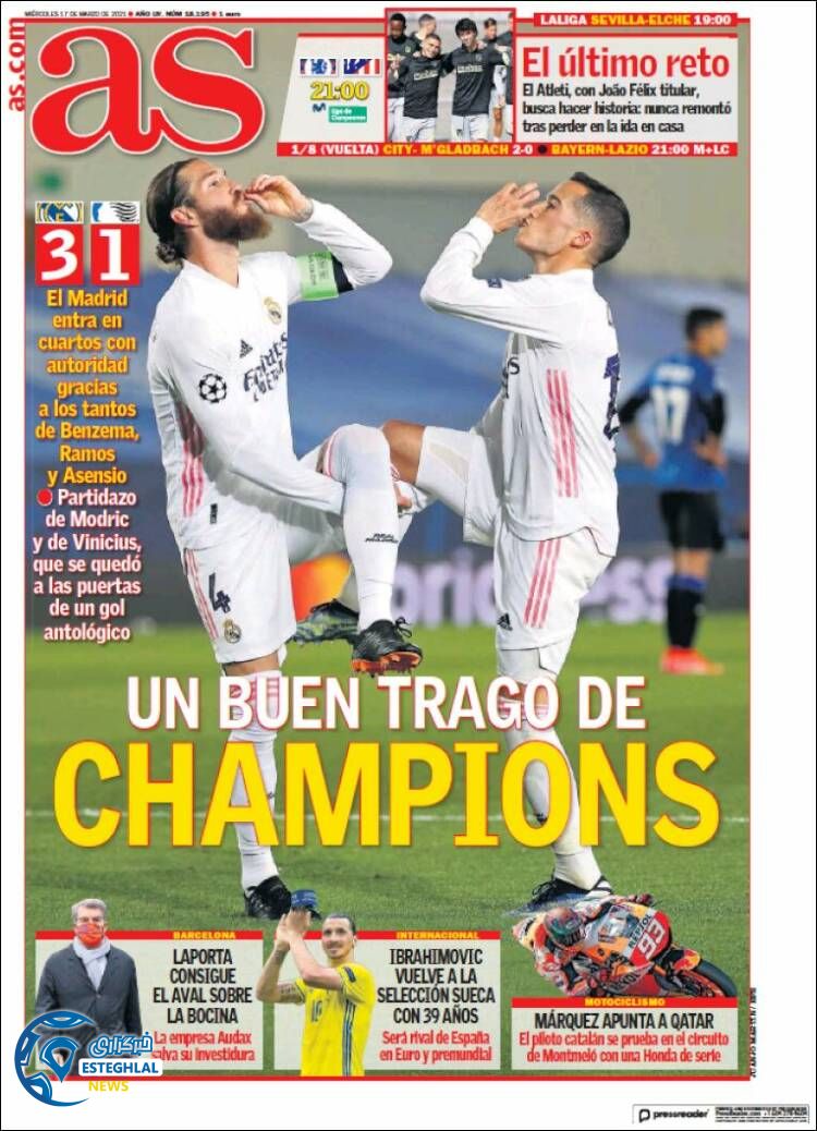 روزنامه ورزشی آاس چهارشنبه 27 اسفند 1399