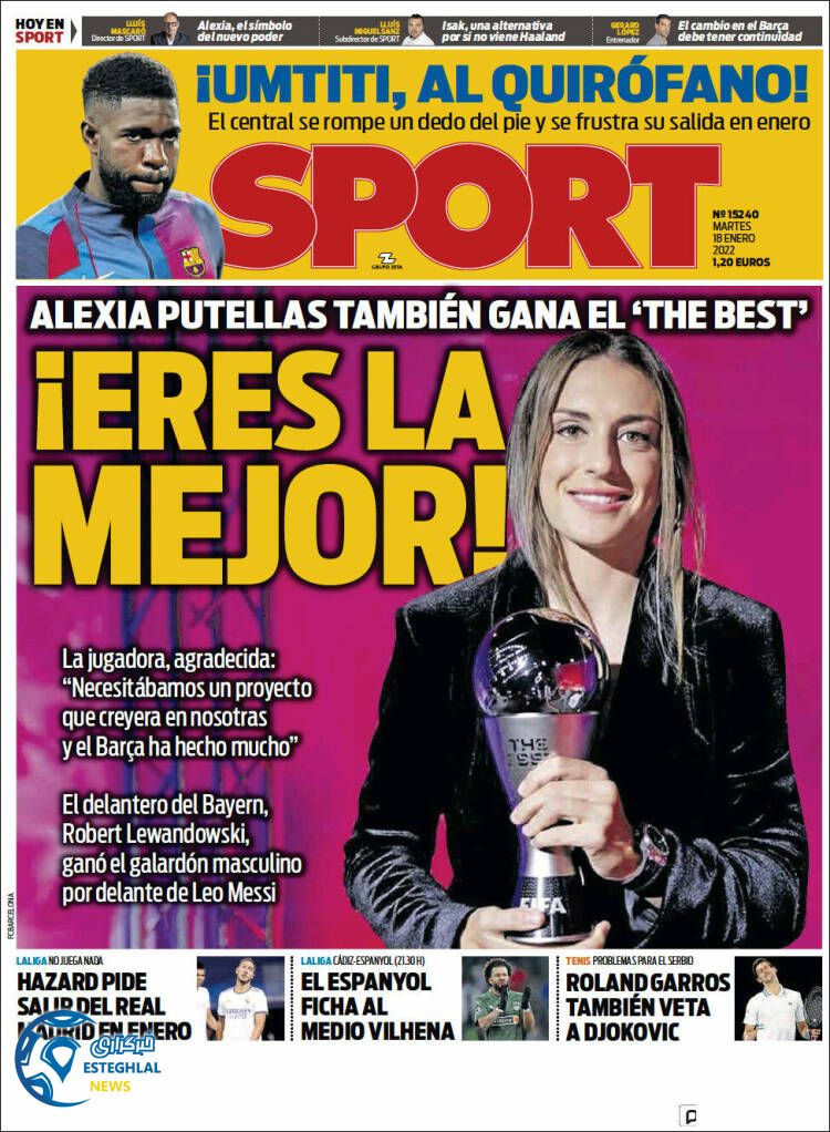 روزنامه ورزشی اسپورت سه شنبه 28 دی 1400