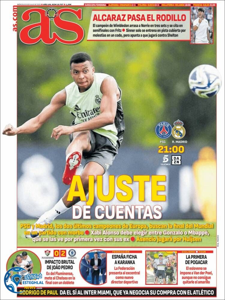 روزنامه ورزشی آ اس چهارشنبه 18 تیر 1404  