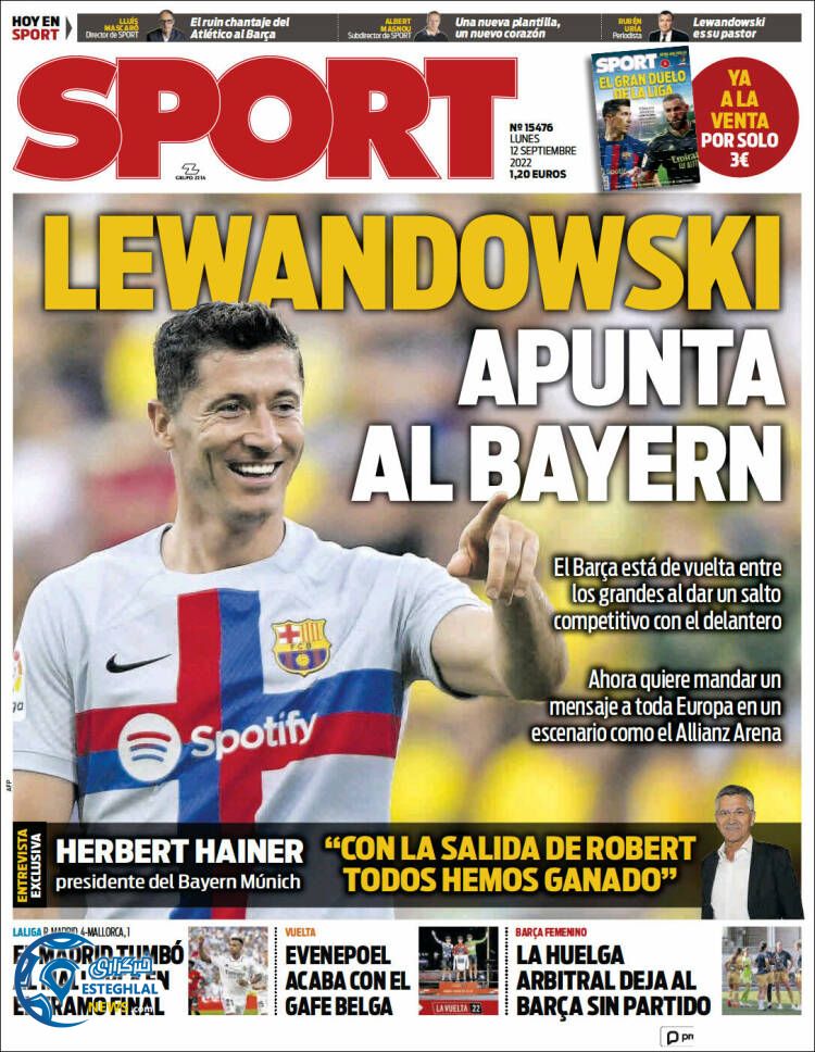 روزنامه  ورزشی اسپورت دوشنبه 21 شهریور 1401