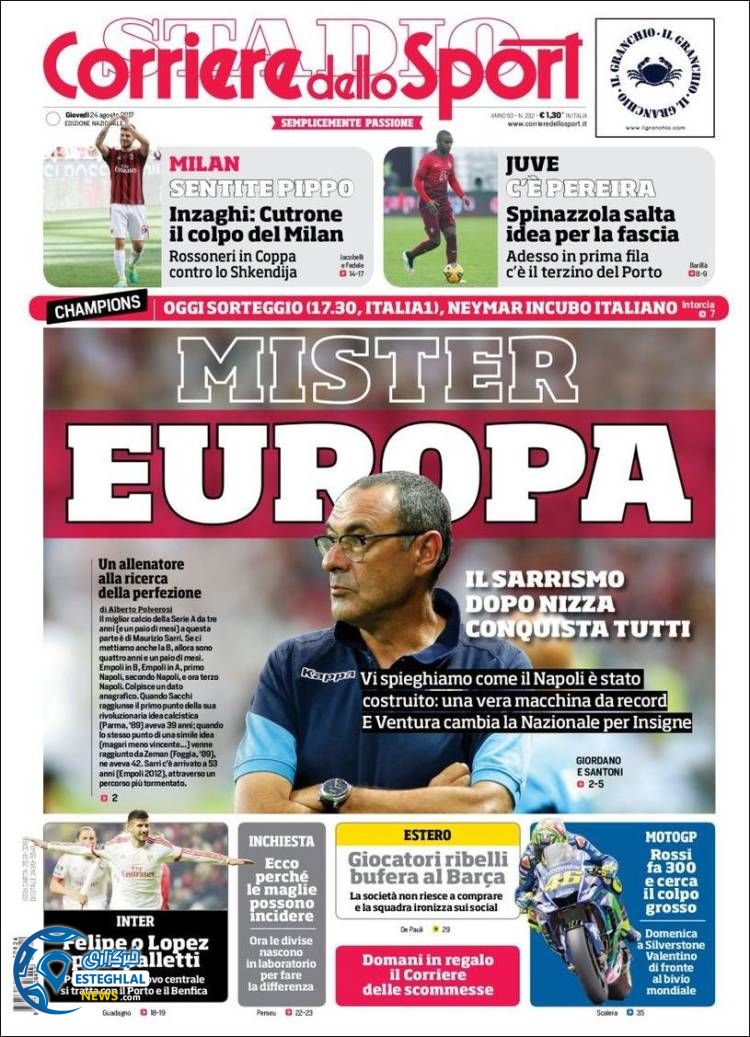 روزنامه کوریره دلو اسپورت 2شهریور96