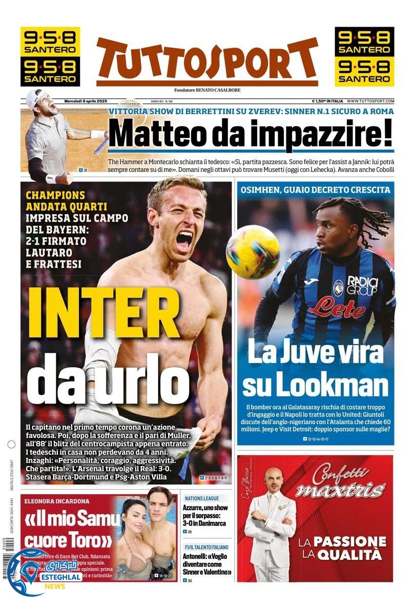 روزنامه ورزشی گاتزتا دلو  اسپورت چهارشنبه 20 فروردین 1404