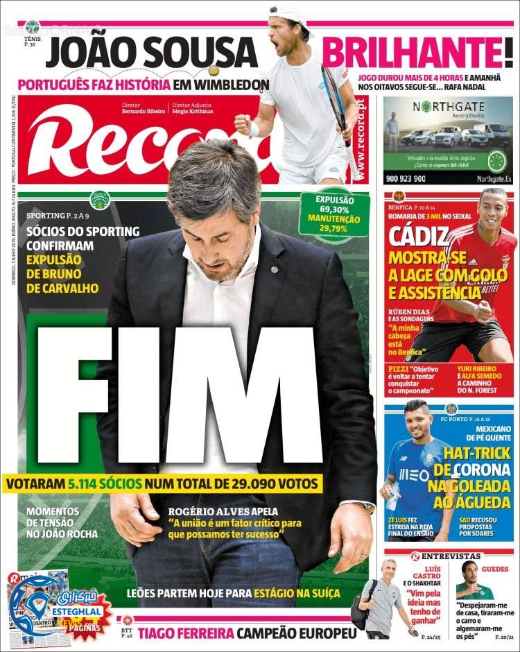 روزنامه ورزشی رکورد یکشنبه 16 تیر 1398