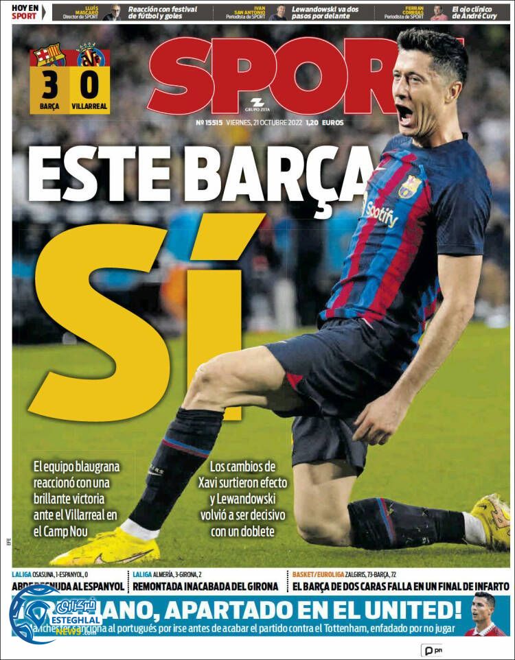 روزنامه  ورزشی اسپورت جمعه 29 مهر 1401 