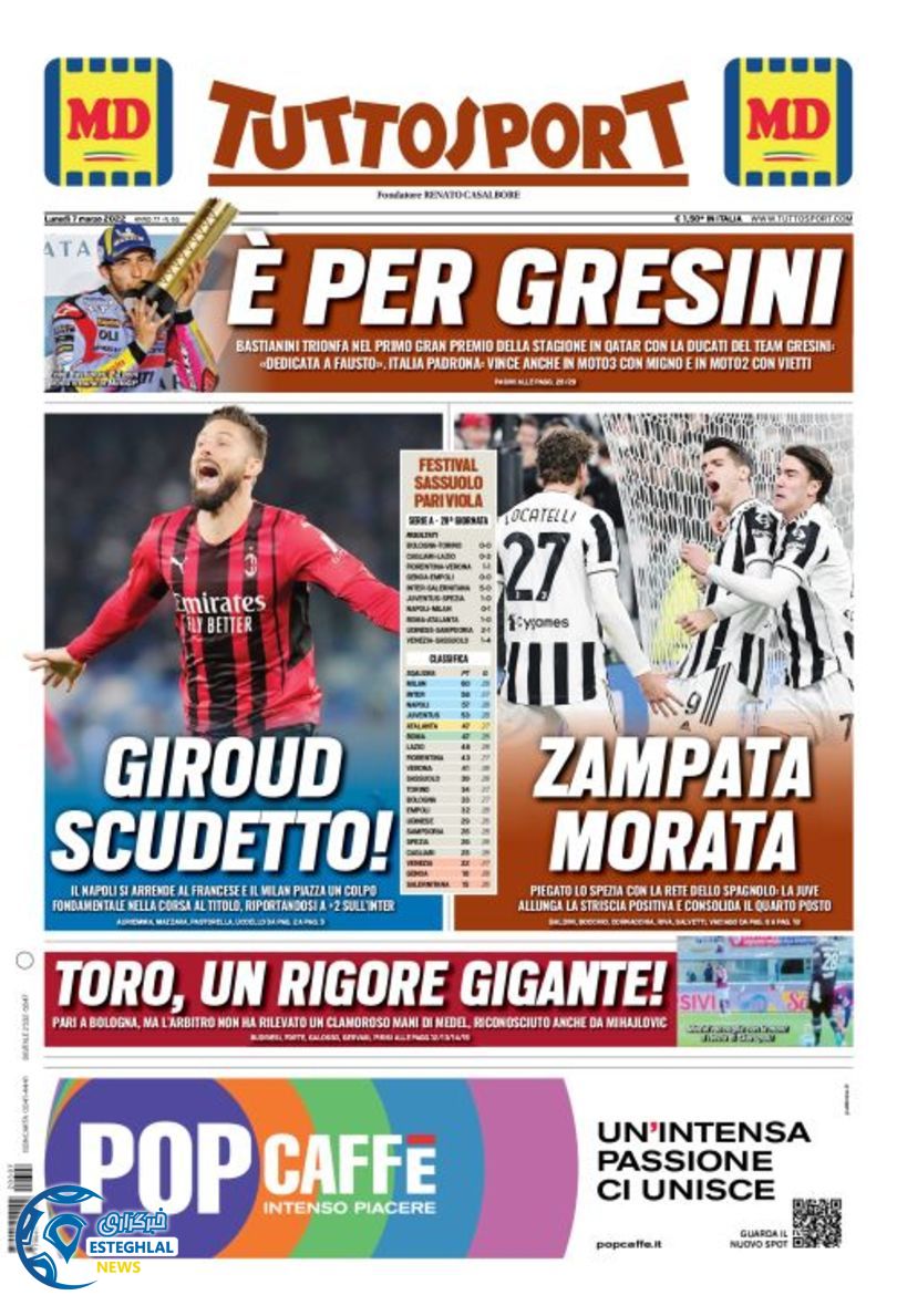 روزنامه ورزشی توتو اسپورت دوشنبه 16 اسفند 1400