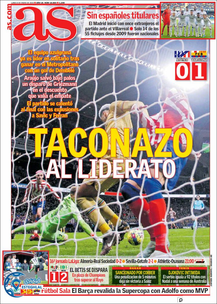 روزنامه ورزشی آ اس دوشنبه 19 دی 1401 