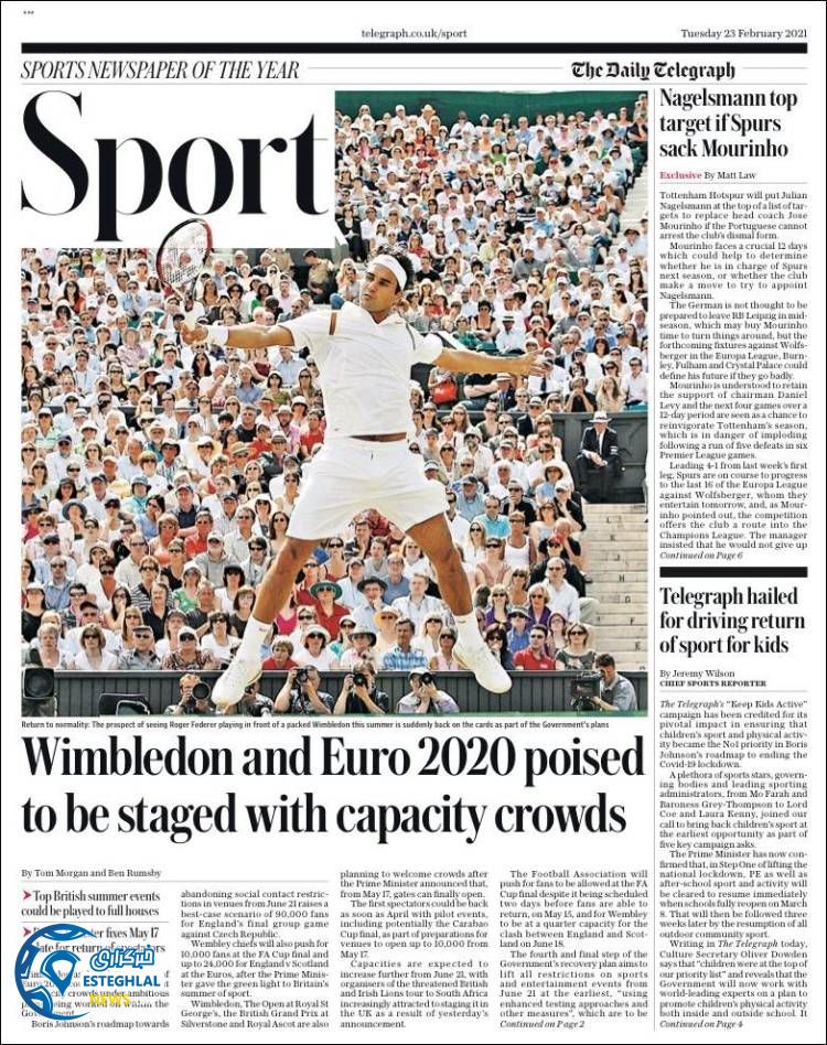 روزنامه ورزشی تلگراف اسپورت سه شنبه 5 اسفند 1399