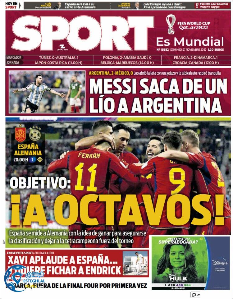 روزنامه ورزشی اسپورت یکشنبه 6 آذر 1401 