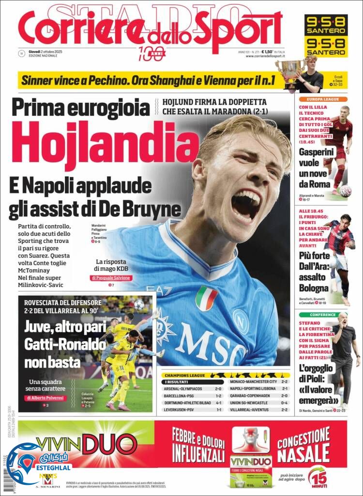 روزنامه ورزشی کوریره دلو اسپورت پنجشنبه 10 مهر 1404  