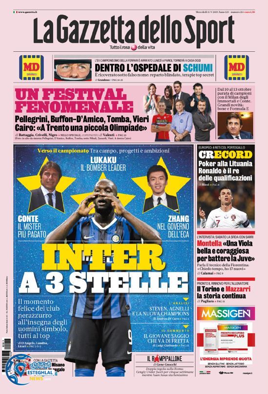 روزنامه ورزشی گاتزتا دلو اسپورت چهارشنبه 20 شهریور 1398