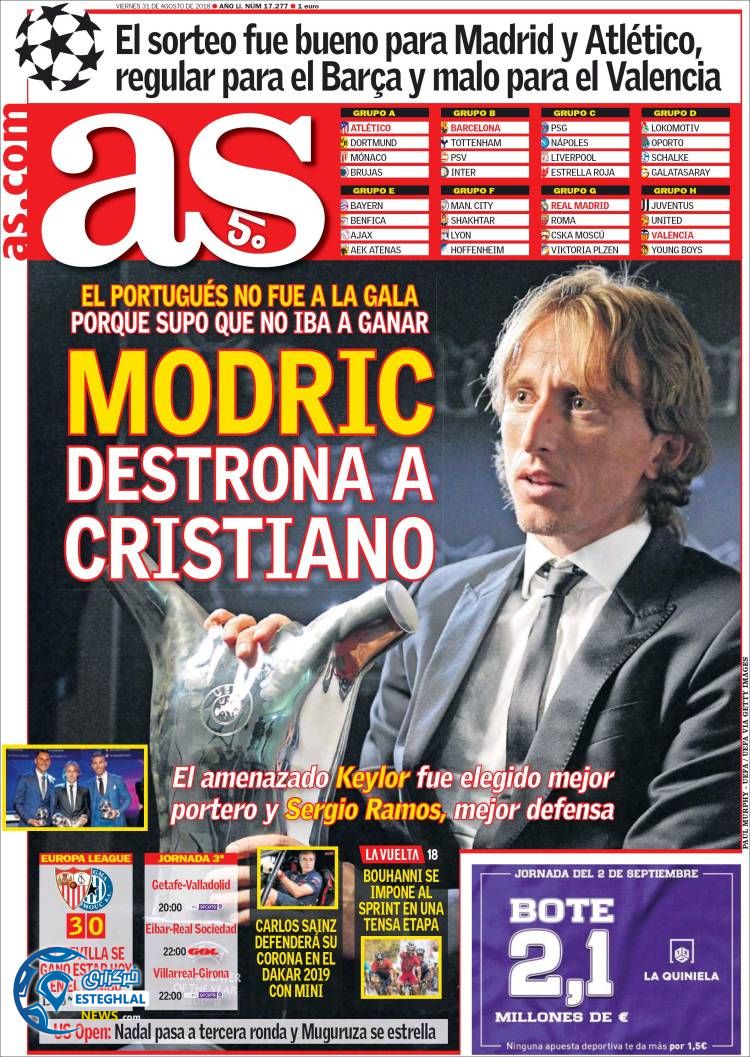 روزنامه ورزشی آ اس جمعه 9 شهریور 1397