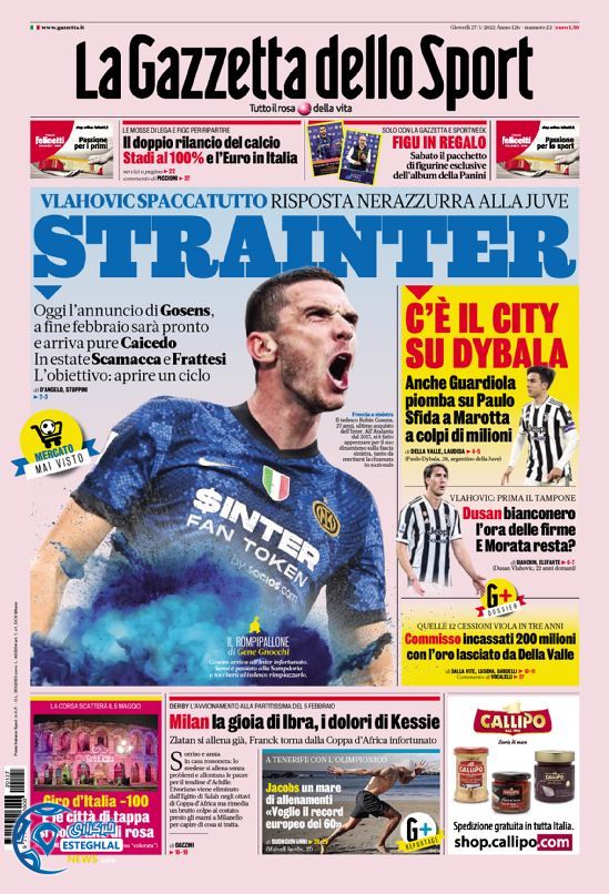 روزنامه ورزشی گاتزتا دلو اسپورت پنجشنبه 7 بهمن 1400