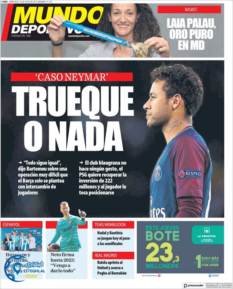 روزنامه ورزشی موندو دپورتیوو چهارشنبه 19 تیر 1398