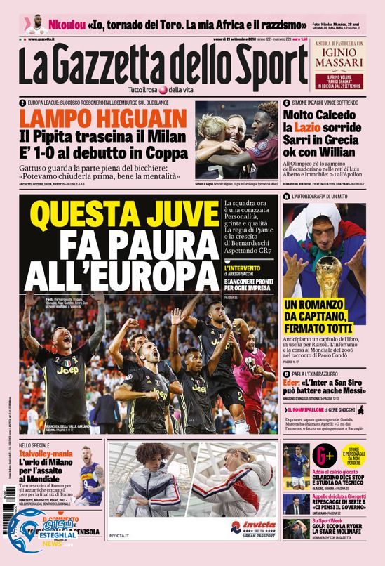 روزنامه ورزشی گاتزتا دلو اسپورت جمعه 30 شهریور 1397