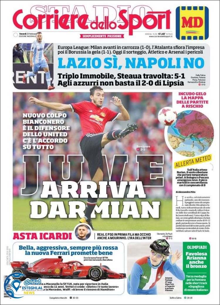 روزنامه ورزشی کوریره دلو اسپورت جمعه 4 اسفند 1396