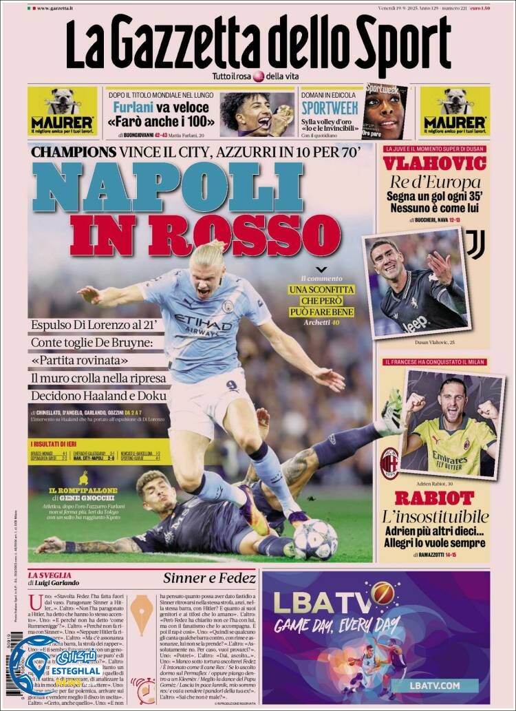 روزنامه ورزشی گاتزتا دلو اسپورت جمعه 28 شهریور 1404 