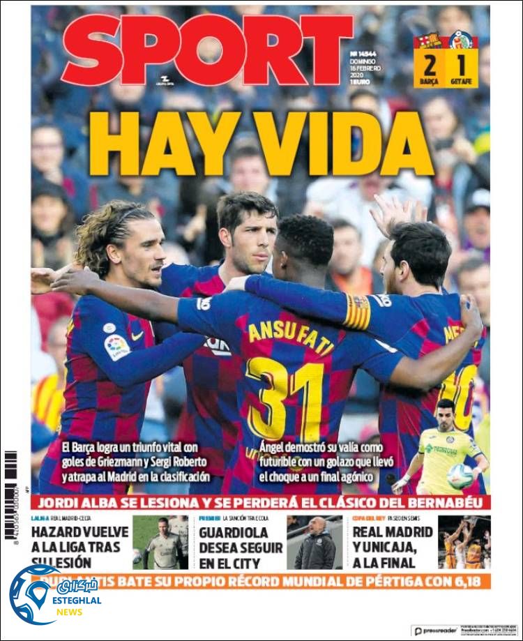 روزنامه ورزشی اسپورت یکشنبه 27 بهمن 1398