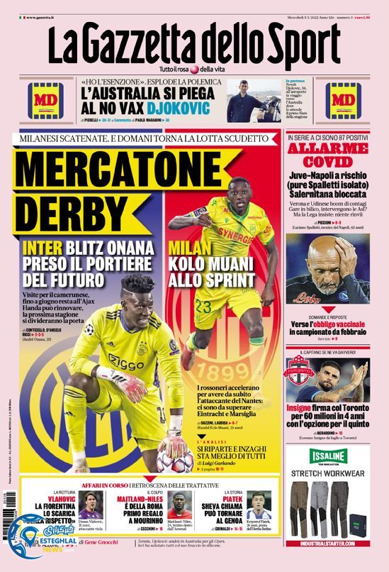 روزنامه ورزشی گاتزتا دلو اسپورت چهارشنبه 15 دی 1400