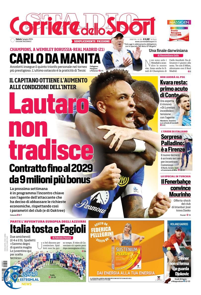 روزنامه ورزشی کوریره دلو اسپورت شنبه 12 خرداد 1403 