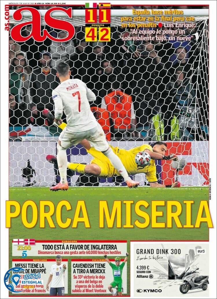 روزنامه ورزشی آ اس چهارشنبه 16 تیر 1400