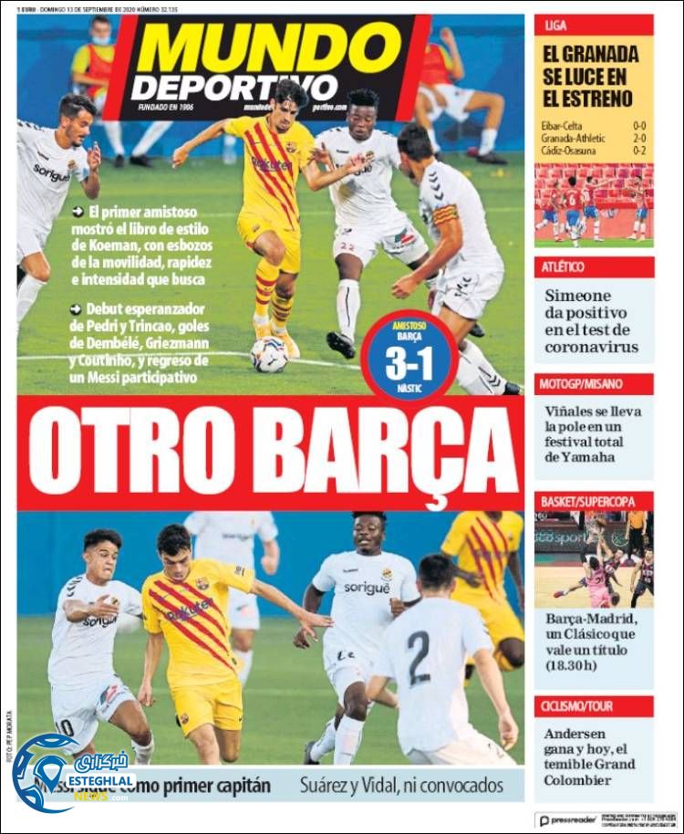 روزنامه ورزشی موندو دپورتیوو یکشنبه 23 شهریور 1399