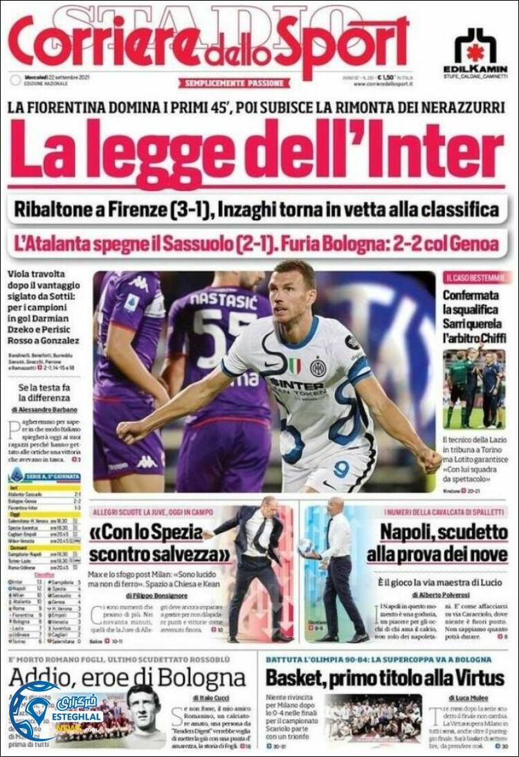 روزنامه ورزشی کوریره دلو اسپورت چهارشنبه 31 شهریور 1400