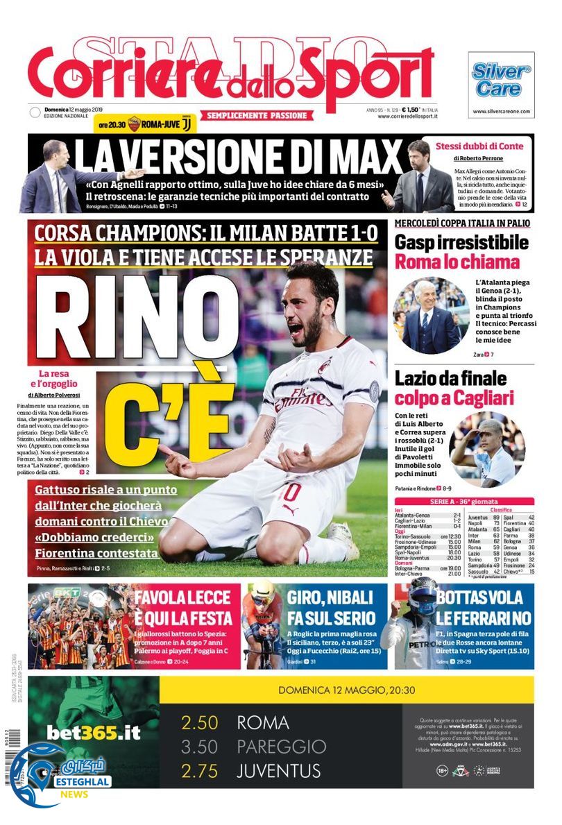 روزنامه ورزشی کوریره دلو اسپورت یکشنبه 22 اردیبهشت 1398