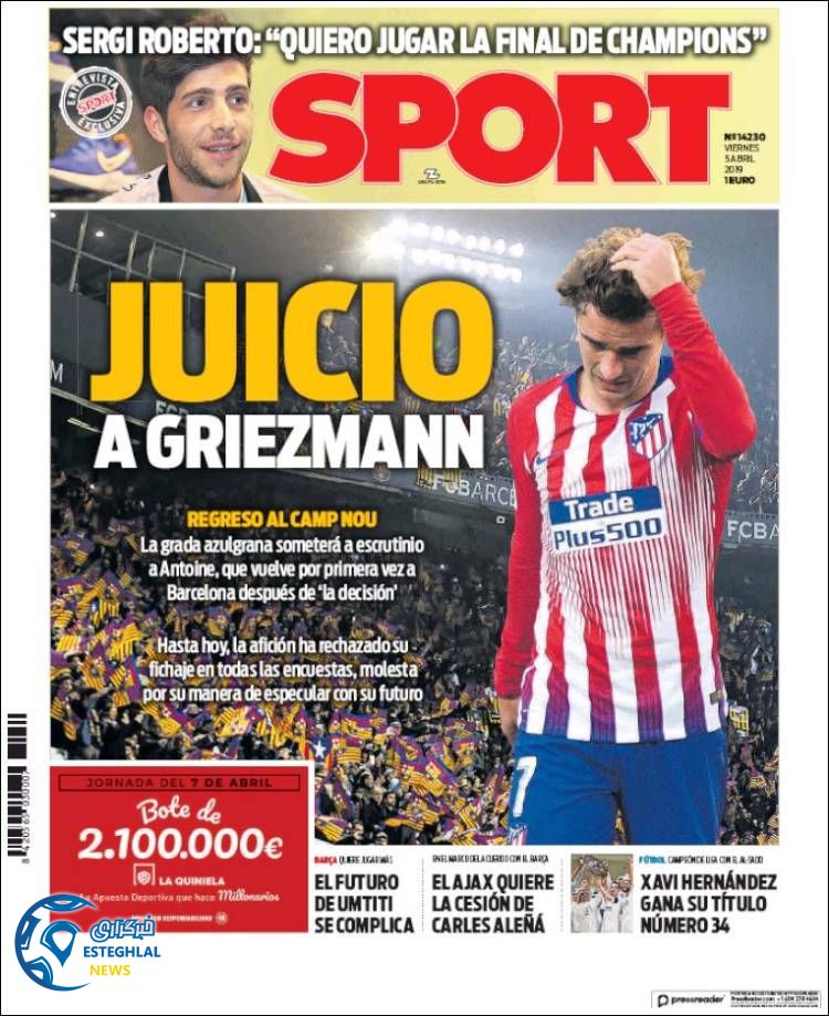 روزنامه ورزشی اسپورت جمعه 16 فروردین 1398