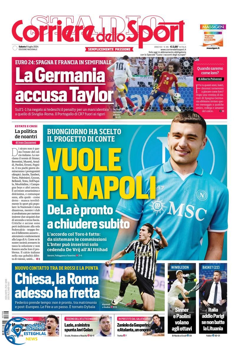 روزنامه ورزشی کوریره دلو اسپورت شنبه 16 تیر 1403 