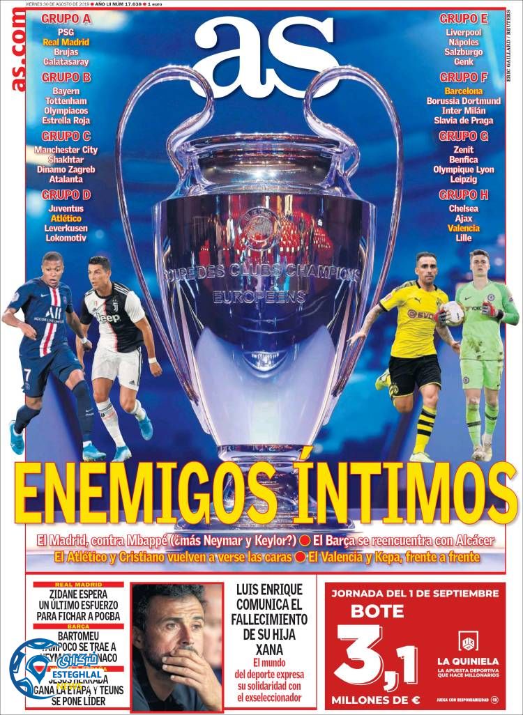 روزنامه ورزشی آاس جمعه 8 شهریور 1398