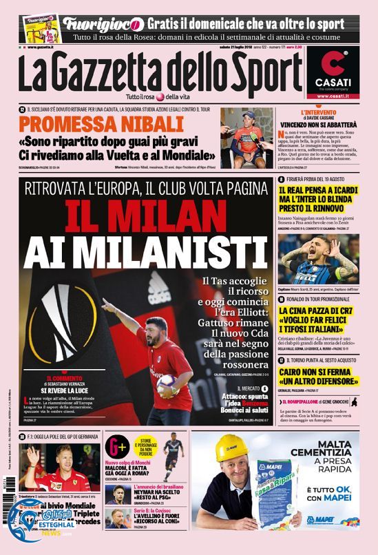 روزنامه ورزشی گاتزتا دلو اسپورت شنبه 30 تیر 1397