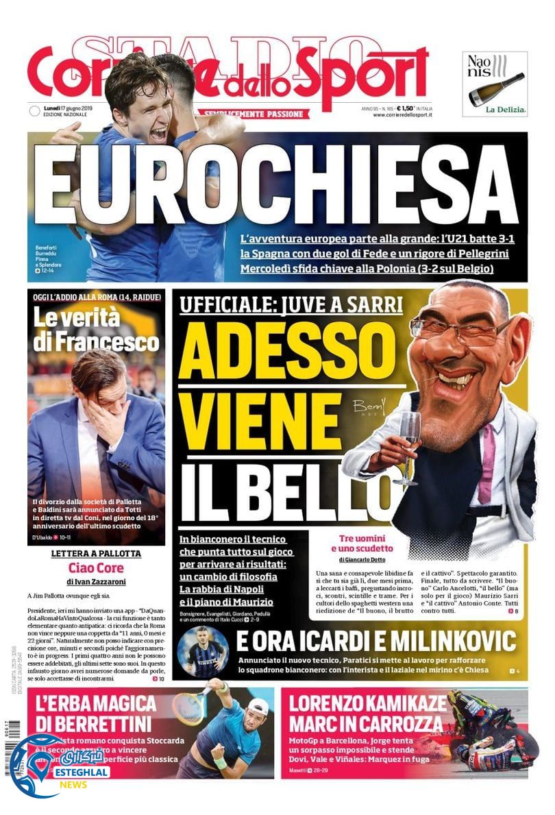 روزنامه ورزشی کوریره دلو اسپورت دوشنبه 27 خرداد 1398