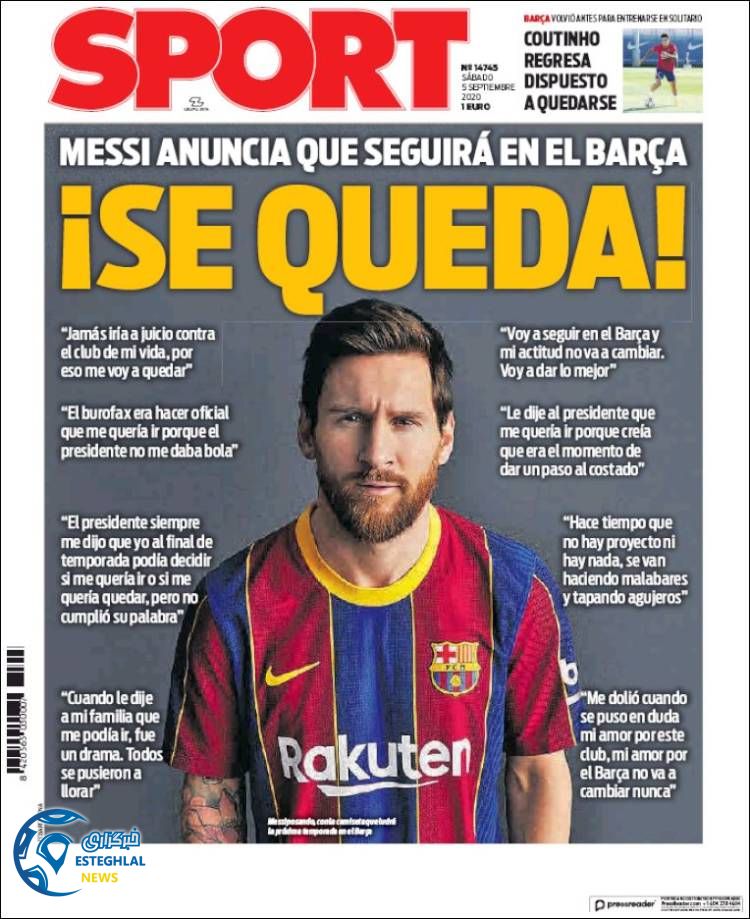 روزنامه ورزشی اسپورت شنبه 15 شهریور 1399