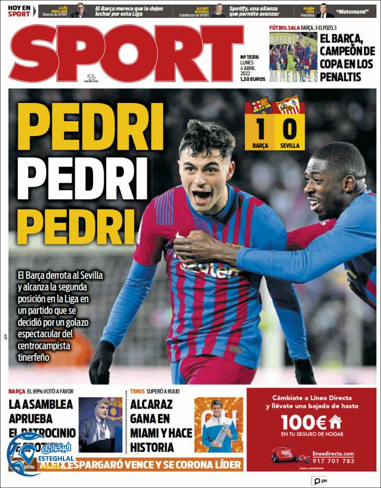 روزنامه ورزشی اسپورت دوشنبه 15 فروردین 1401